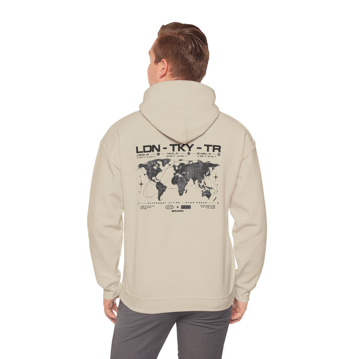 World Map Graphic Hoodie — Vintage Travel Map Pullover