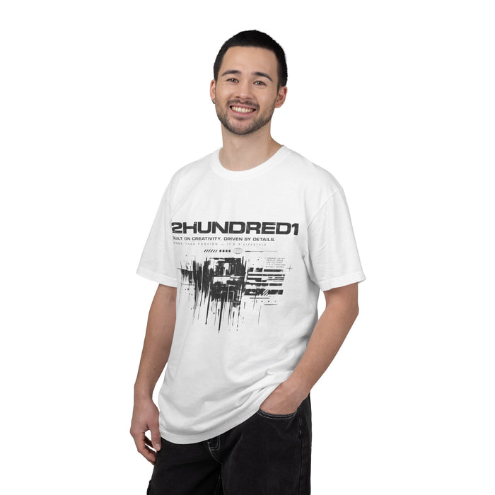 Tech Noir Graphic T-Shirt — “2HUNDRED1” Glitch Print