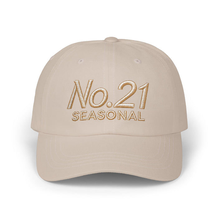 Dad Cap — "No.21 Seasonal" Embroidered Beige Baseball Hat