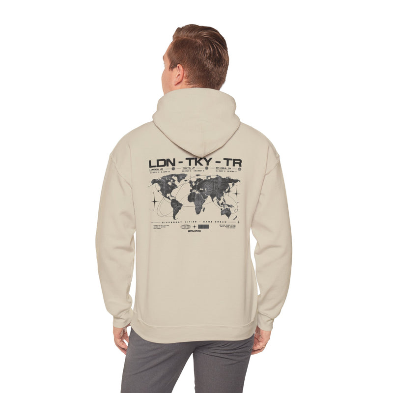 World Map Graphic Hoodie — Vintage Travel Map Pullover
