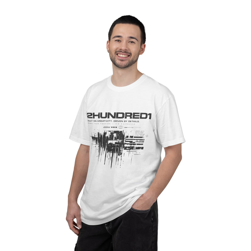 Tech Noir Graphic T-Shirt — “2HUNDRED1” Glitch Print